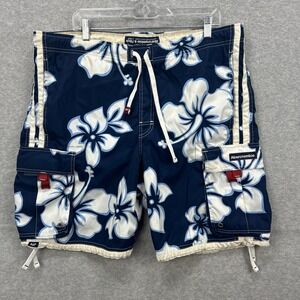 Abercrombie & Fitch Board Shorts Men XL* Blue Floral Cargo Swim Trunks Beach Y2K